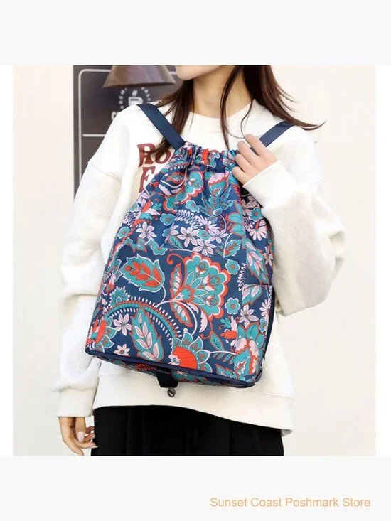 Waterproof Drawstring Backpack with Zipper Pockets Gym Travel Bag - Picture 2 of 7